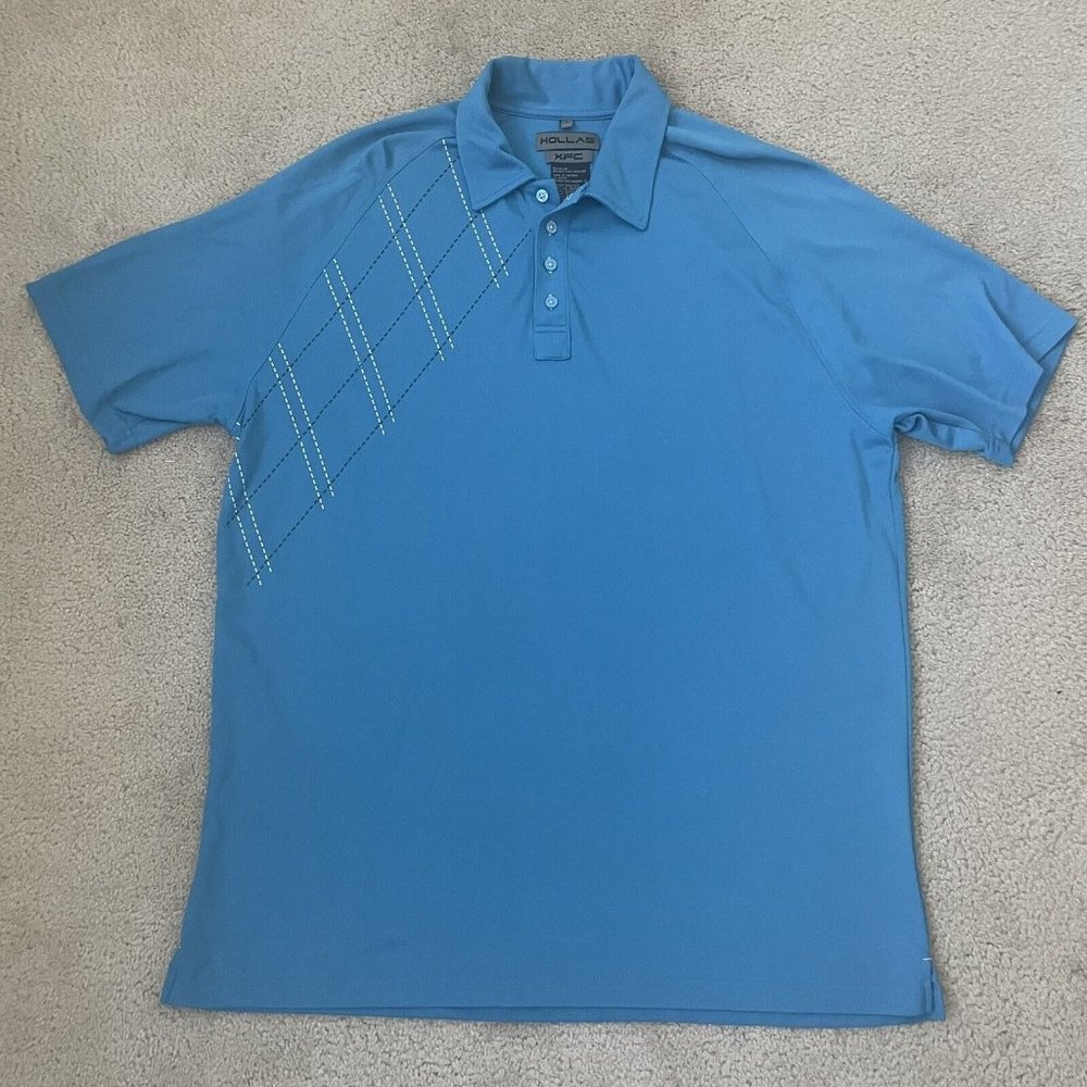 Hollas XFC Golf Shirt Mens XXL 2XL Polo Blue Short Sleeve Collared - Picture 1 of 7